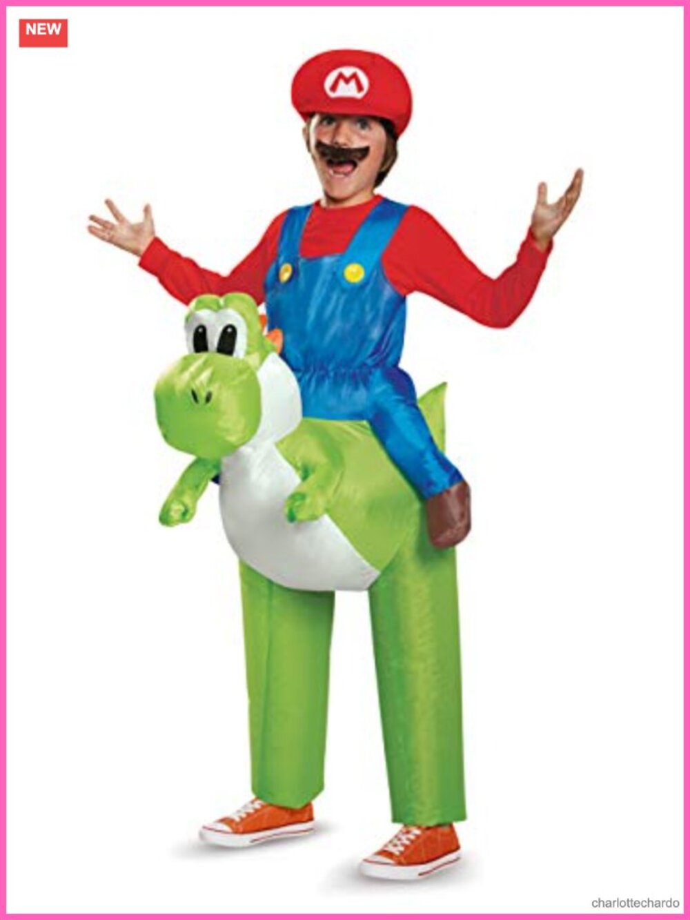 Super Mario Bros Mario Riding Yoshi Inflatable Kids Costume One Size
